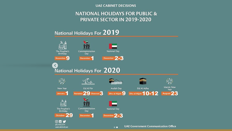 Uae Cabinet Releases New Holidays For 2019 2020 The Filipino Times