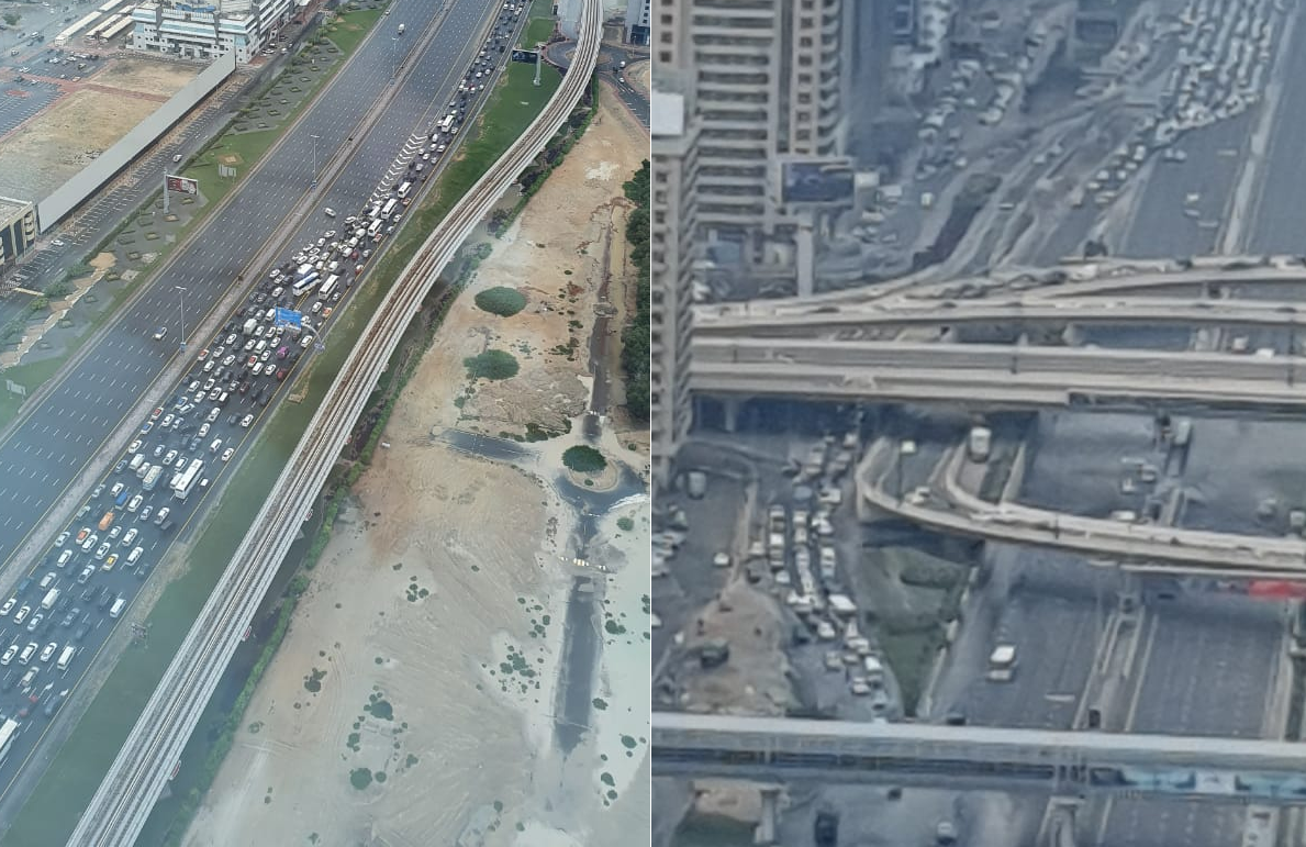 LOOK: Lightning Touches Tip Of Burj Khalifa As Rains Lead To Traffic ...