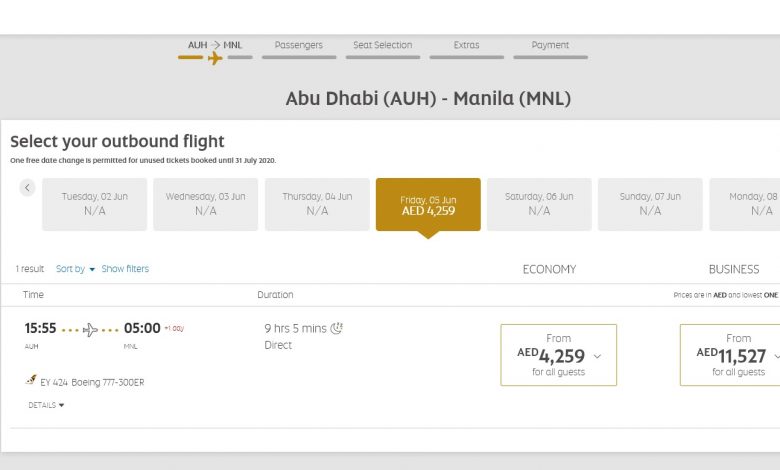 Etihad Abu Dhabi to Manila one way 4500 1