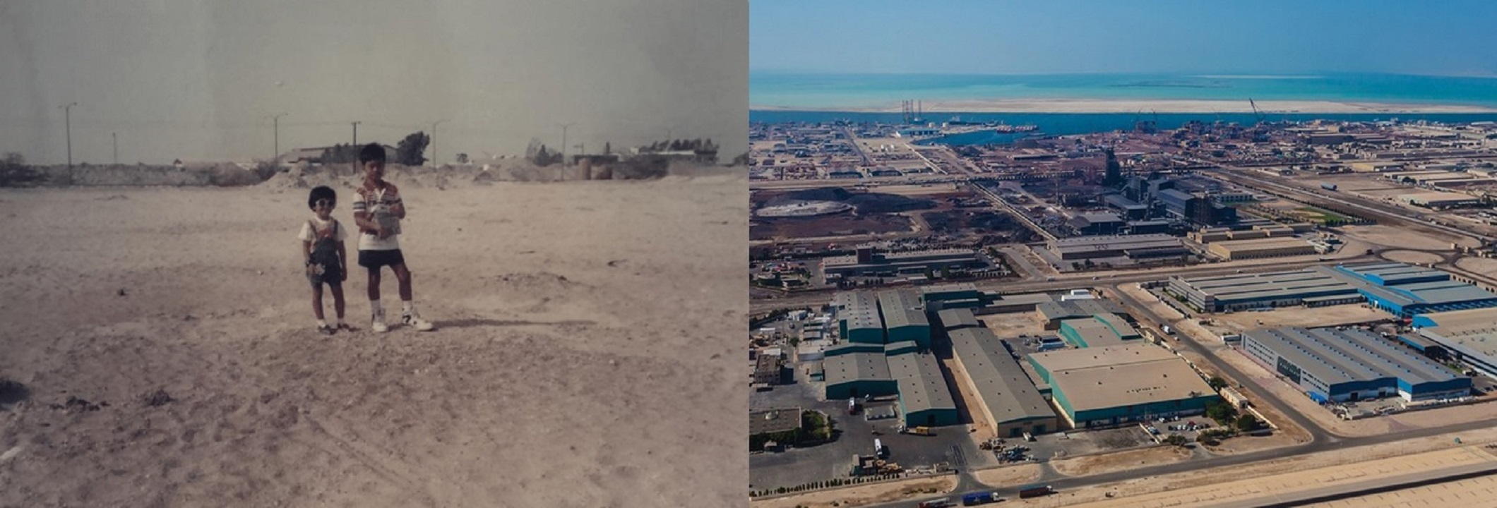 Vivien Napenas two kids in 1991 at a huge barren space of sand in Mussafah