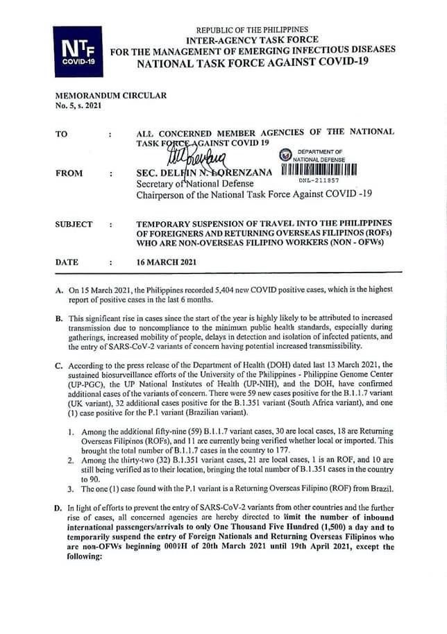 Ofws Still Allowed To Return Home Returning Overseas Filipinos Rofs Who Are Non Ofws Temporarily Banned The Filipino Times