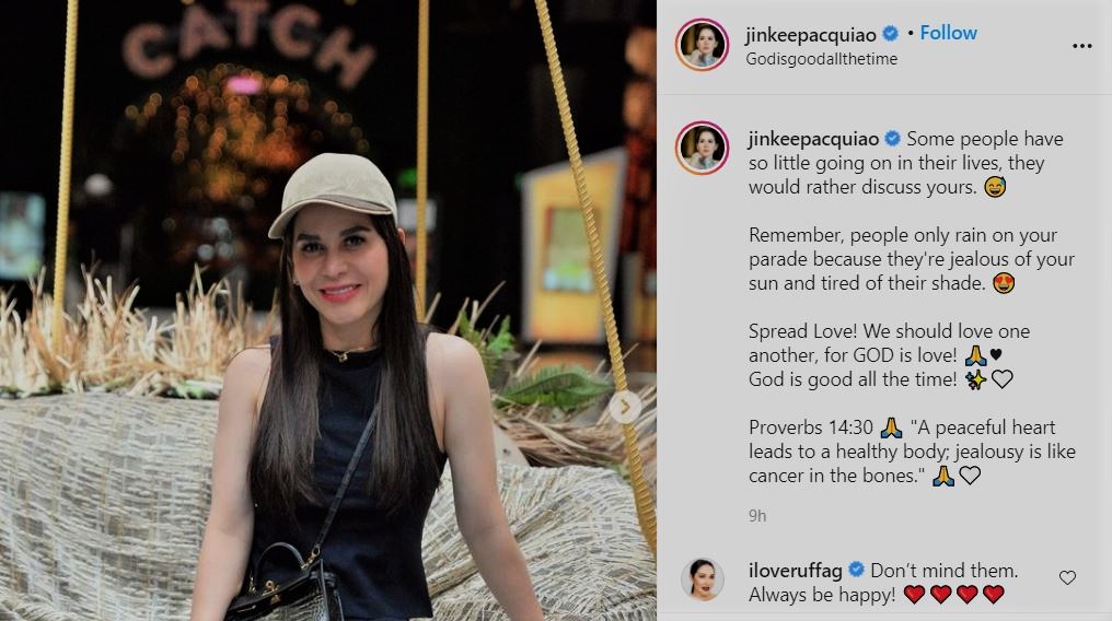 Jinkee Pacquiao reacts following Cristy Fermin's comment on her