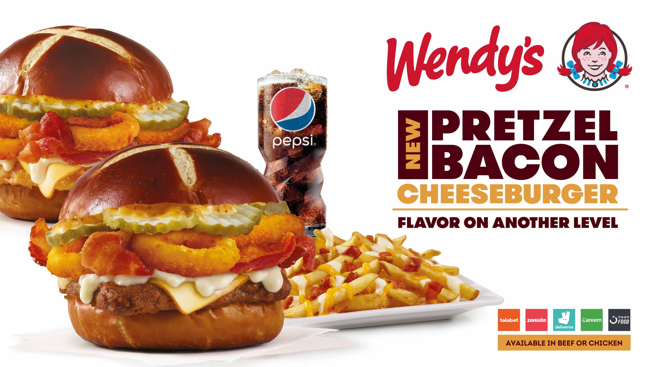 Savor Wendy’s mouthwatering Pretzel Bacon burgers, available for a