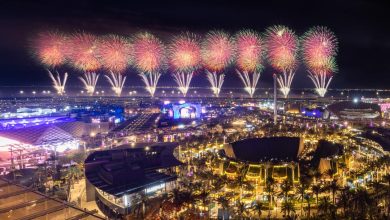 DUBAI, 19 March 2022. Fireworks during the 20 Million Visits Celebration, Expo 2020 Dubai. (Photo by Suneesh Sudhakaran/Expo 2020 Dubai)