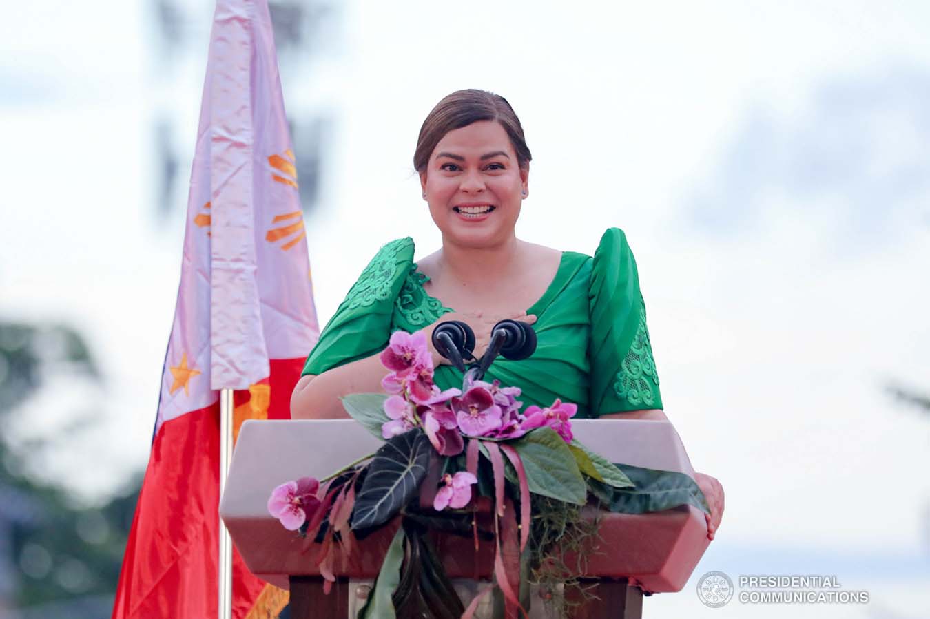 Vice President-elect Sara Zimmerman Duterte delivers her inaugural speech after taking her oath as the 15th Vice President of the Philippines which was witnessed by her father, President Rodrigo Roa Duterte, at San Pedro Square, Poblacion District in Davao City on June 19, 2022. ARMAN BAYLON/ PRESIDENTIAL PHOTO