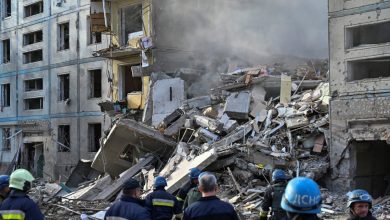 A view shows a residential building heavily damaged by a Russian missile strike, amid Russia's attack on Ukraine, in Zaporizhzhia, Ukraine, Oct. 9, 2022. REUTERS/Stringer