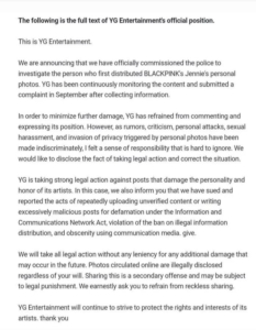 YG threatens "all possible legal action" after BLACKPINK's Jennie Kim's