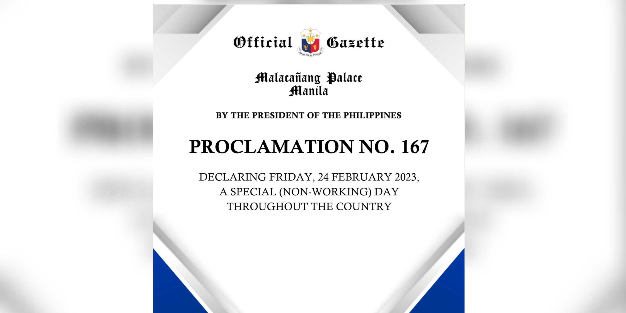 February 24 declared Special NonWorking Holiday in PH, says Malacañang