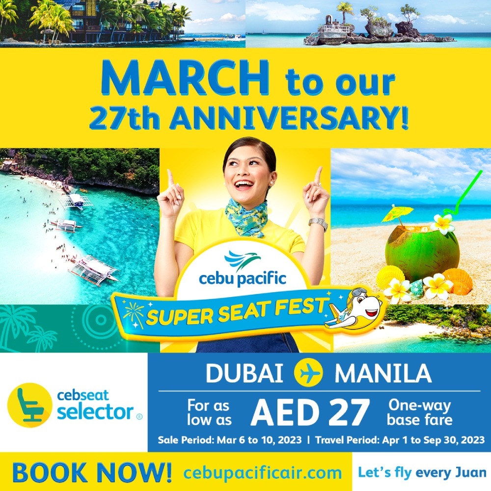 Cebu Pacific celebrates 27th anniversary with AED27 Dubai-Manila seat ...