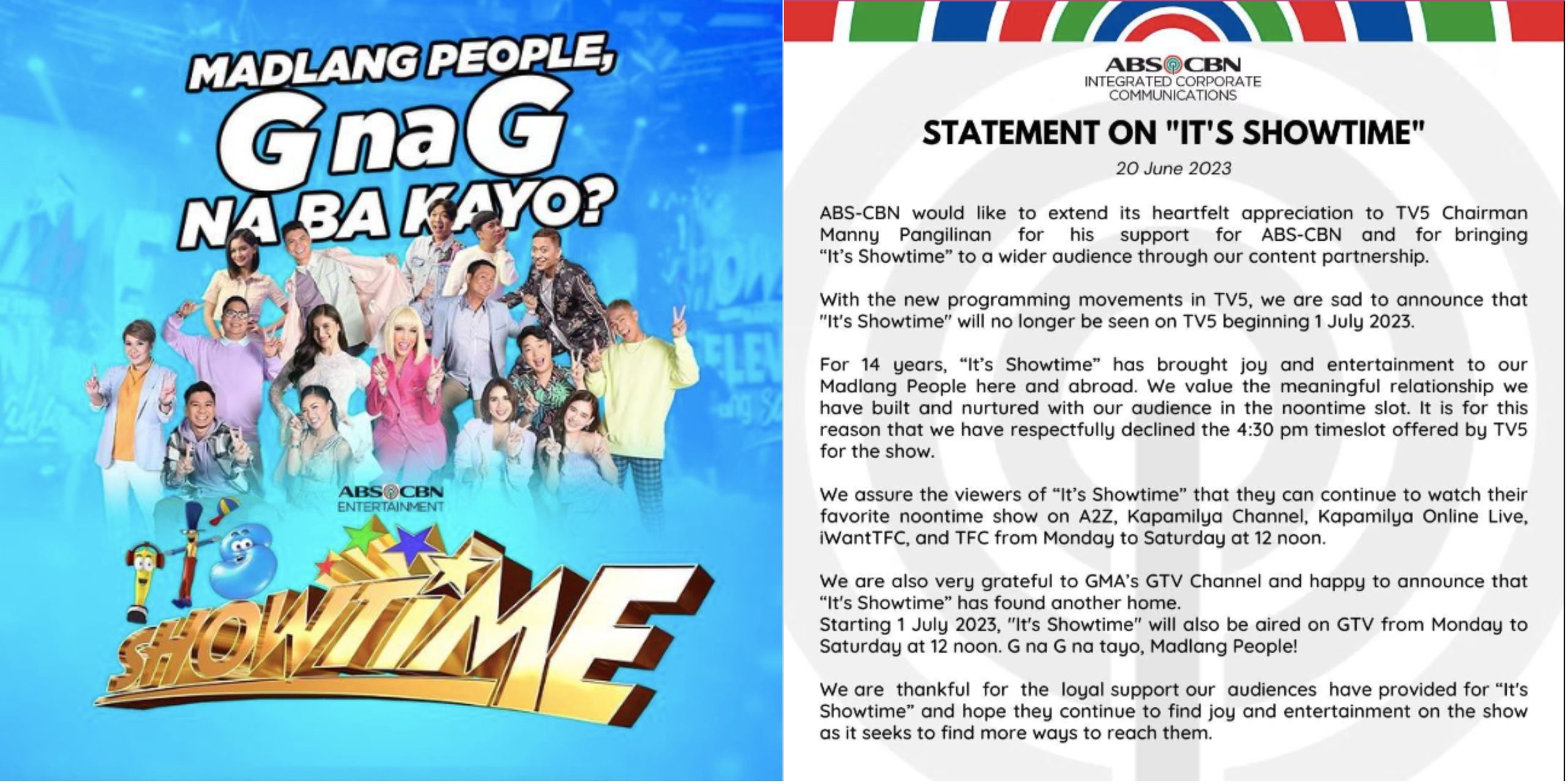 "It's Showtime" Bids Farewell to TV5, Moves to GMA Network's GTV The