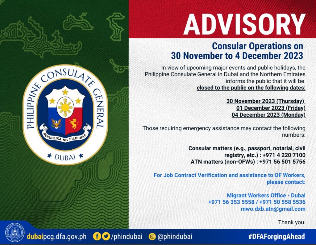 Philippine Consulate General In Dubai Announces Temporary Closure From   Advisory 1024x794 