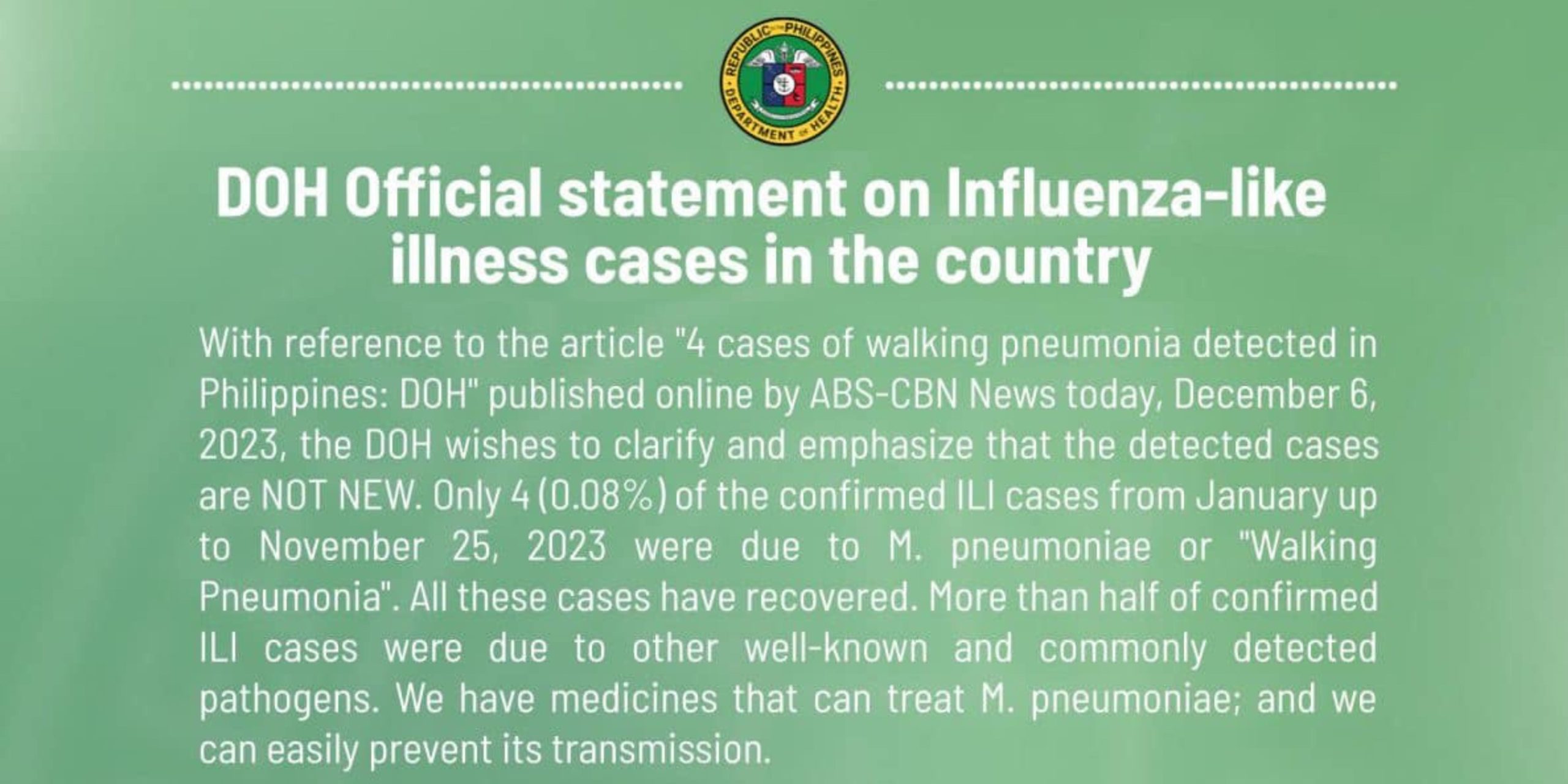 DOH clarifies all ‘walking pneumonia cases’ in PH already recovered