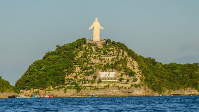 Mesmerizing shot of Christ the Savior statue in Hundred Island Alaminos Pangasinan stock photo