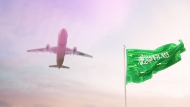 KSA flag with airplane istock