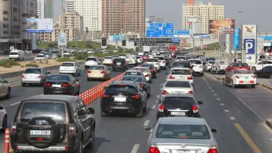 People drive along Al Wahda Street in Sharjah UAE. Al Wahda Street is the main route connecting Dubai to Sharjah